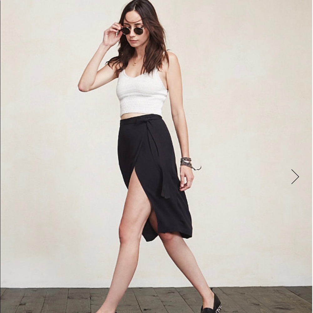 Reformation—Alyssa black pencil wrap skirt